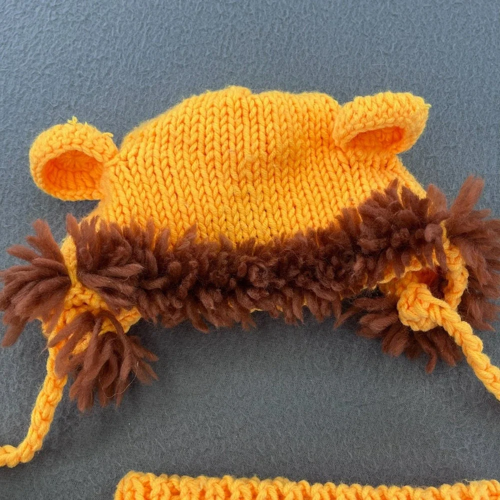 Handmade Unisex Baby Lion Costume Knit Hat and Shorts Set Orange Newborn Safari